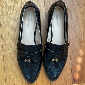 Faux Leather Black Penny Loafers